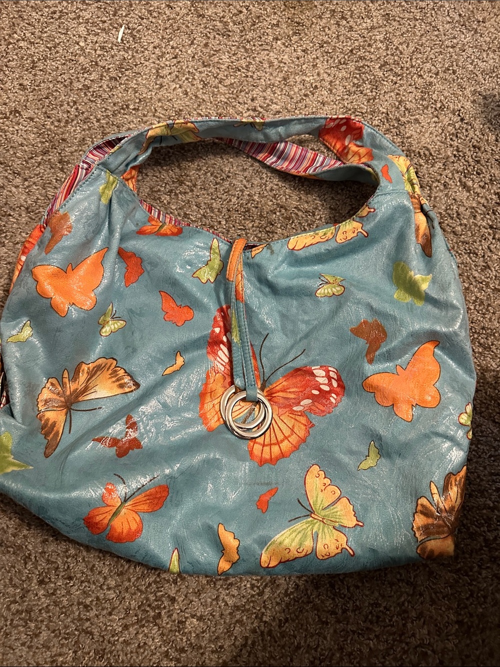 Vintage Far Nine 80’s Hobo Butterfly Print Blue Shoulder Bag